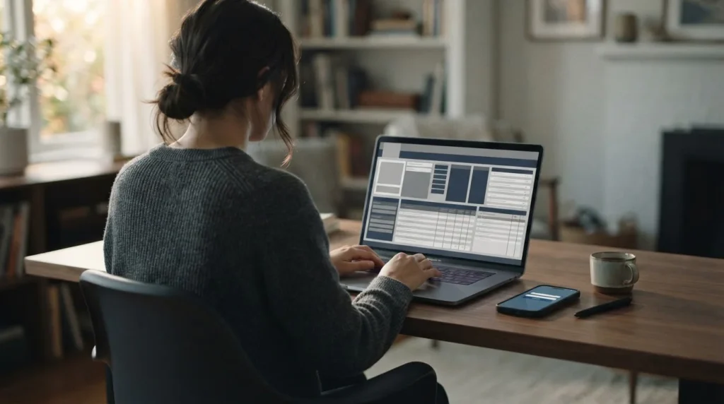 Person analysiert Sportwetten-Optionen mit niedrigem Einstiegsbetrag am Laptop