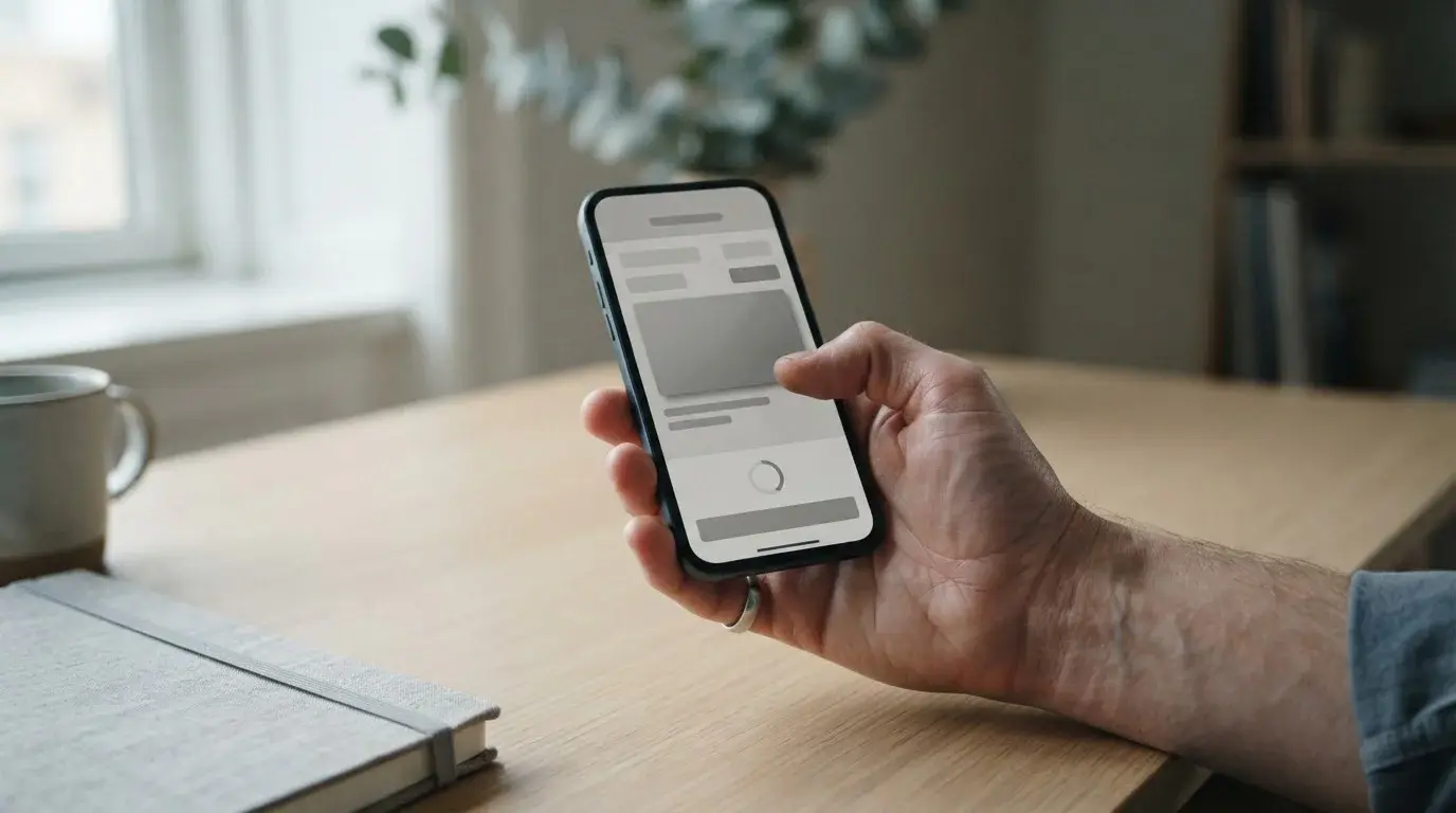 Mobile-Payment-Szene für Sportwetten mit neutralem Smartphone-Interface in gedämpftem Licht