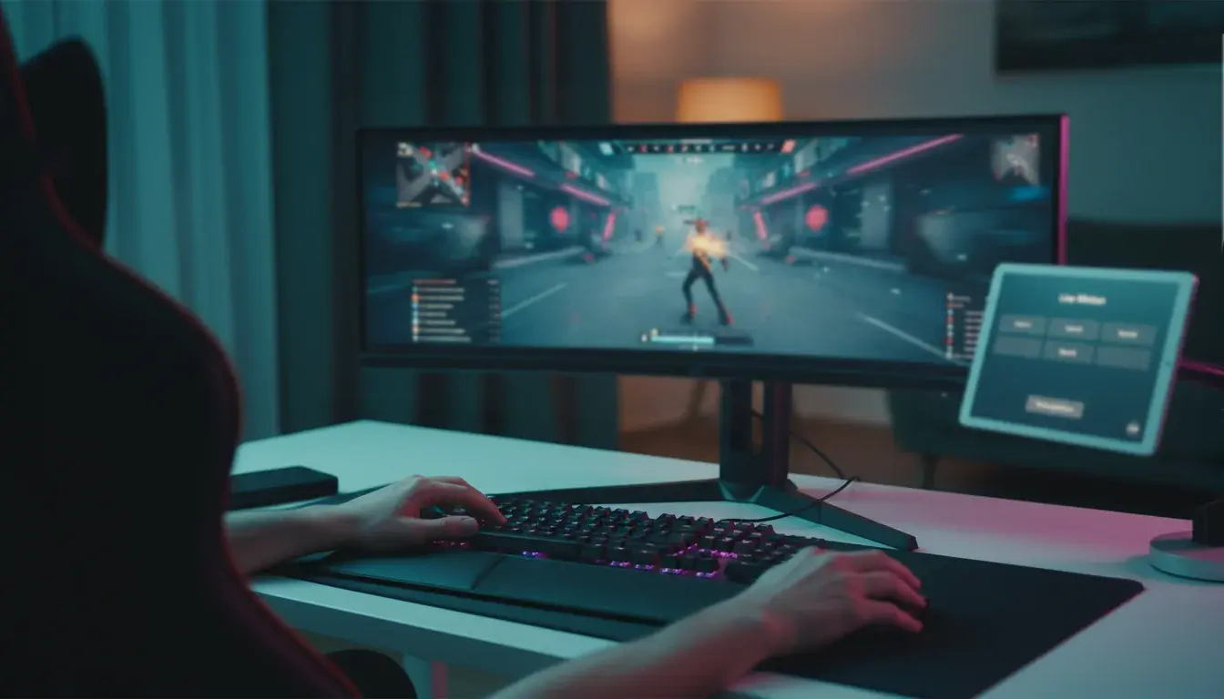 Gaming-Monitor zeigt Livestream eines E-Sport-Matches mit Wettquoten