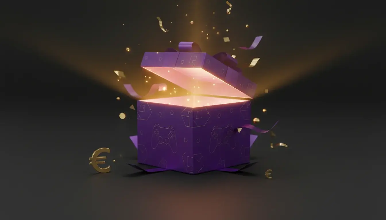Geschenkbox mit Bonussymbolen und E-Sport-Elementen
