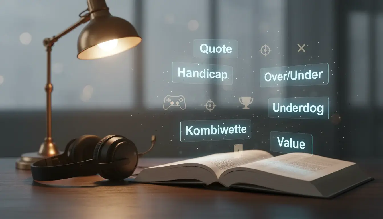 Aufgeschlagenes Lexikon mit Gaming-Elementen