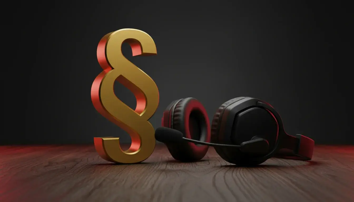 Deutsches Paragraphensymbol mit Gaming-Headset