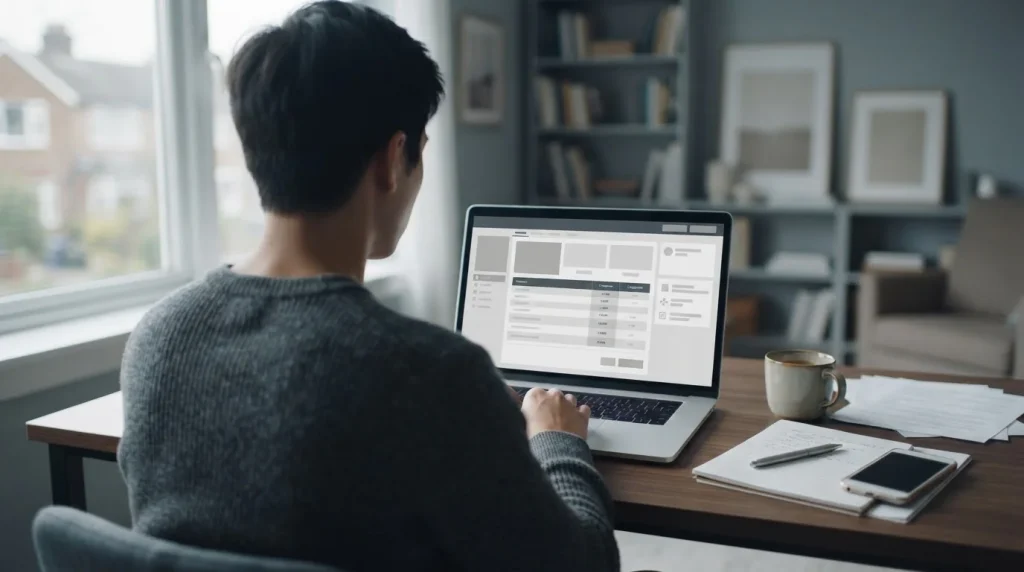 Person überprüft neue Wettanbieter und deren Lizenzen am Laptop