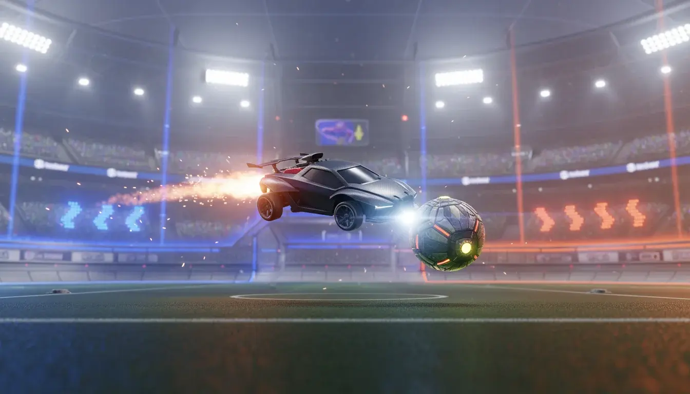 Rocket League Auto mit Ball auf dem Spielfeld