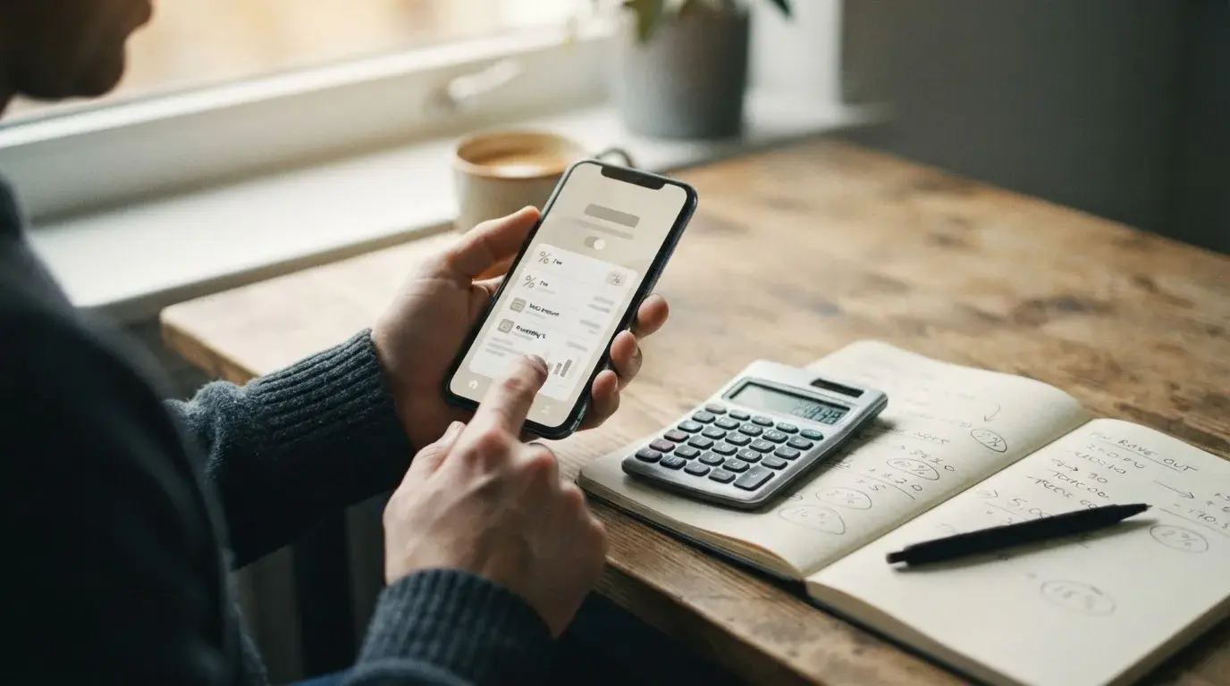 Smartphone mit Zahlungsübersicht und Gebührenstruktur