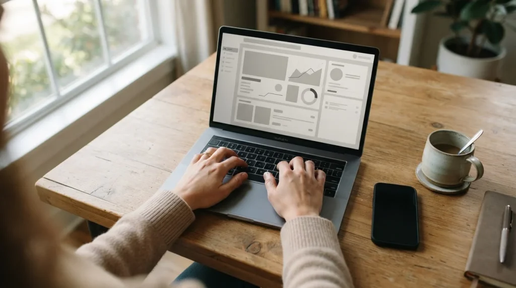 Person an Laptop bei der Recherche von Sportwetten-Anbietern mit geringer Mindesteinzahlung