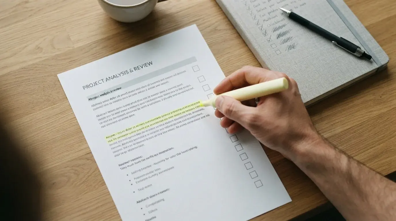 Hand markiert Bedingungen in einem gedruckten Dokument mit Textmarker