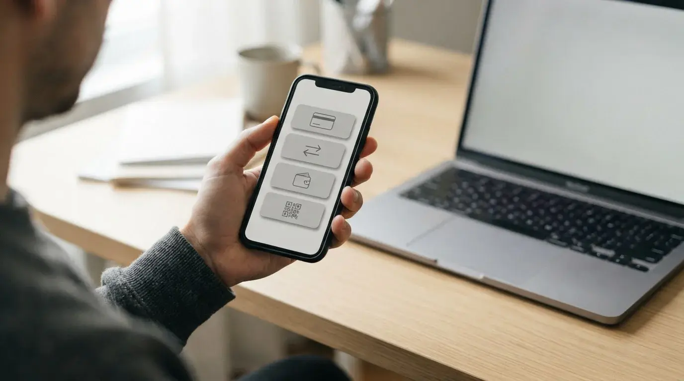 Smartphone zeigt Zahlungsauswahlbildschirm mit verschiedenen anonymisierten Optionen