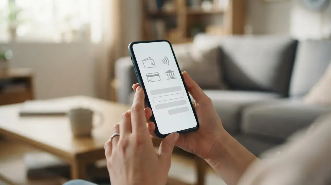 Person wählt sichere Zahlungsmethode für Online-Sportwette am Smartphone