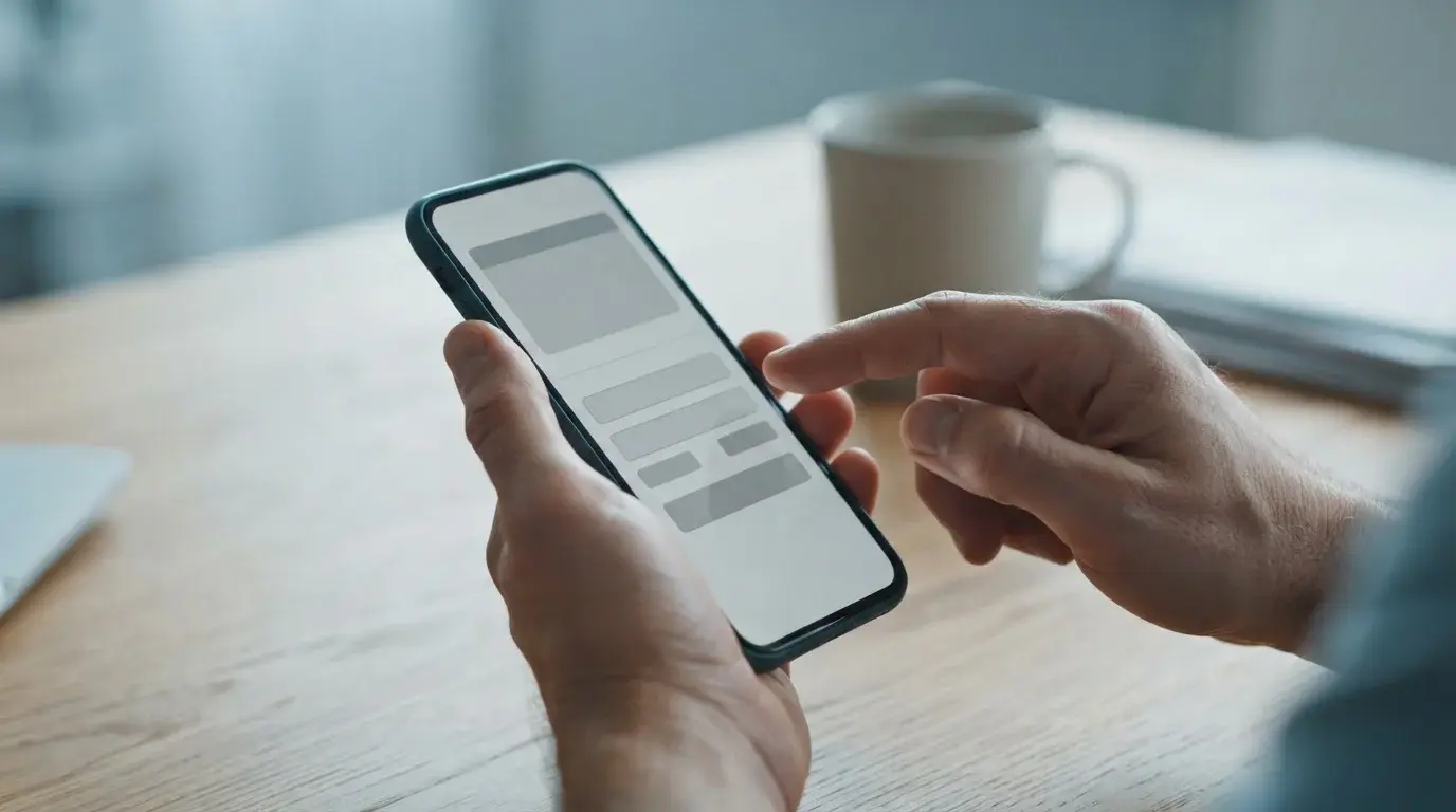 Person bedient Smartphone für mobile Zahlung, von der Seite fotografiert ohne erkennbares Gesicht